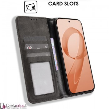 Dirbtinės odos atverčiamas dėklas su skyreliais - juodas (Xiaomi Poco F8 Ultra)